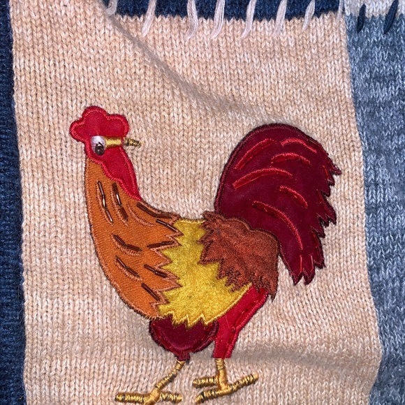 Vintage Fall Autumn Thanksgiving Blue Patchwork Embroidered Knit Zip Sweater 1X - Picture 8 of 16